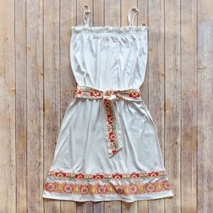 Sweetees White Dress with Orange Floral Trim Size M